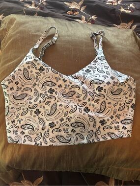 Athleta White Paisley Sports Bra with Black Print